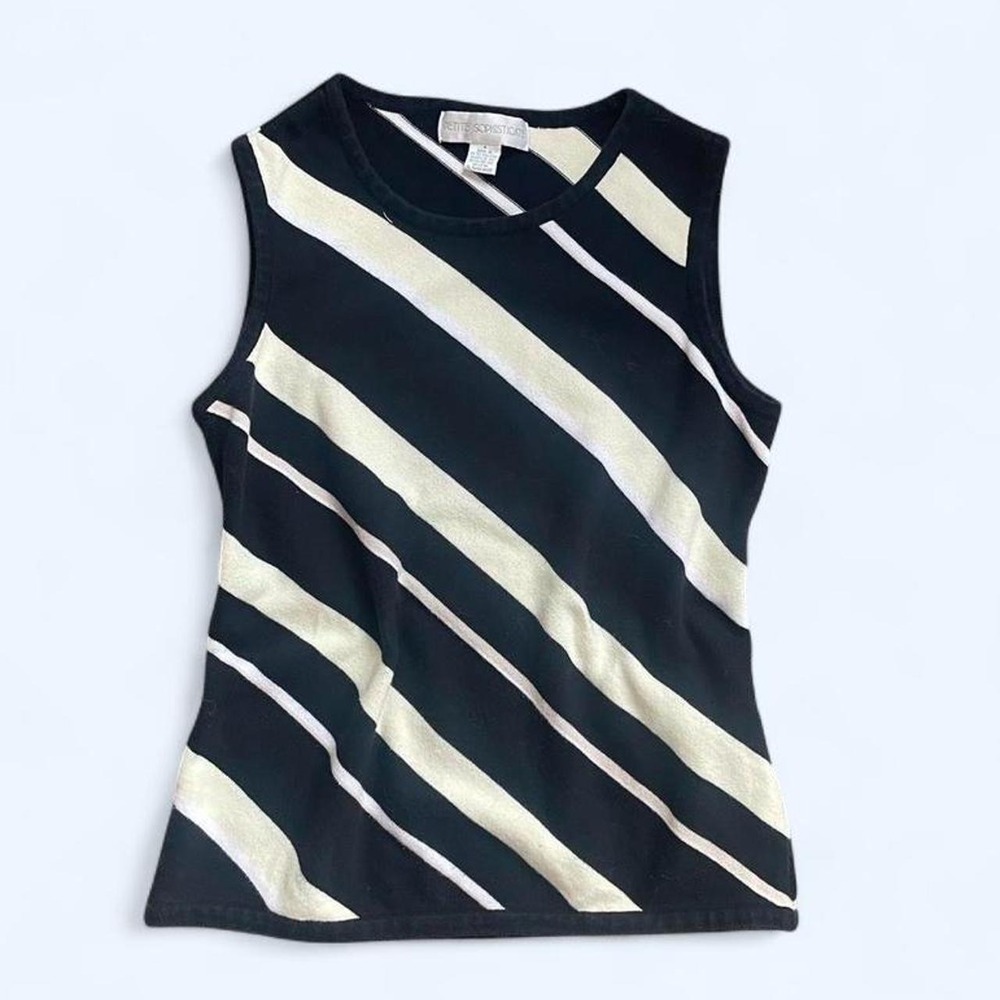 Black white sleeveless cotton top size S by Petite Sophisticate